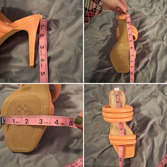 VINCE CAMUTO Puffy Leather Eluinsa Heel Sandals SlipOn Open Toe 4” Peach 8.5 NIB - Picture 10 of 10